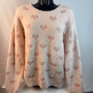 Pink Lily Blush Heart Crew Neck Sweater